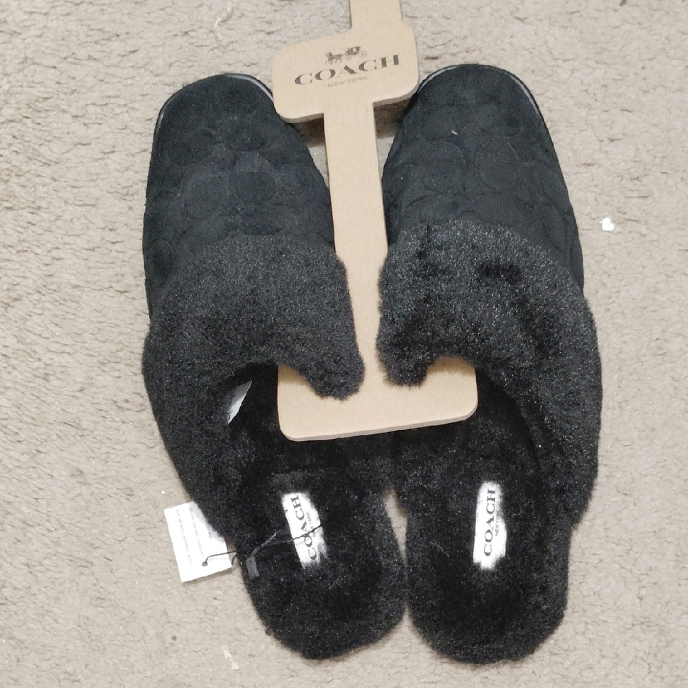 Coach Black Quilted Shearling Slip-On Mules
